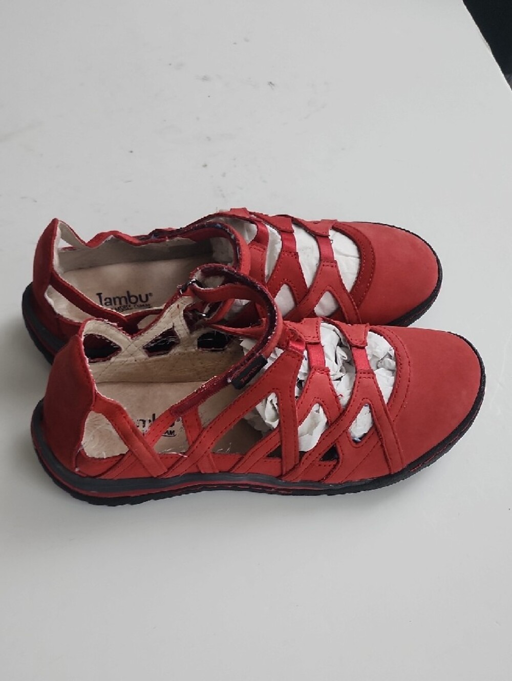 Jambu Red Strappy Casual Mary Jane Flats with Cutouts - Picture 8 of 13